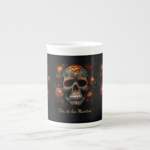 Blumiger Zuckerschädel Dia de los Muertos Calavera Prozellantasse