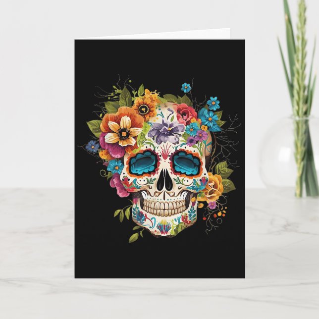 Blumiger Zuckerschädel Dia De Los Muertos Gothic T Karte (Vorderseite)
