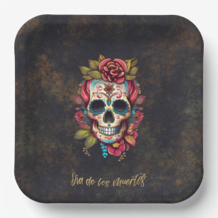 Blumiger Zuckerschädel Dia de los Muertos Party Pappteller