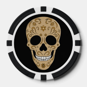 Blumiger Zuckerschädel Dia de los Muertos Pokerchips