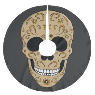 Blumiger Zuckerschädel Dia de los Muertos Polyester Weihnachtsbaumdecke