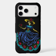 Blumiger Zuckerschädel La Catrina blauer Skelett