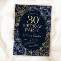 Blumiges 30. Geburtstags-Navyblau Gold 