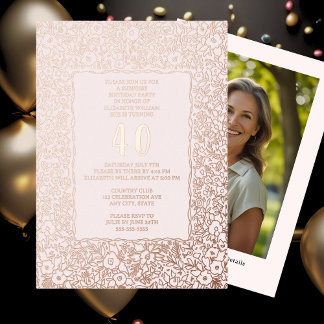 Blumiges 40. Überraschungs-Geburtstagsvorlage für Folieneinladung