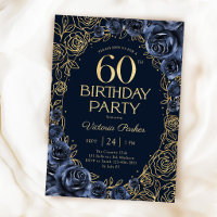 Blumiges 60. Geburtstags-Navyblau Gold