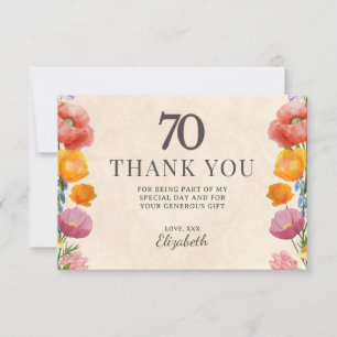 Blumiges 70. Geburtstagsjubiläum – Elegantes Garte Dankeskarte
