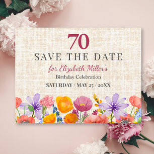 Blumiges 70. Save-the-Date - Gartenparty Ankündigungspostkarte