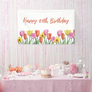 Blumiges 80. Geburtstags-Pastell-Frühling Banner