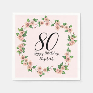 Blumiges 80. Geburtstags-Rosa Pretty Blush Pink Serviette