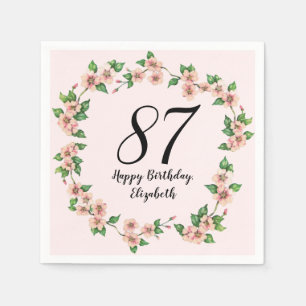 Blumiges 87. Geburtstags-Rosa Pretty Blush Serviette