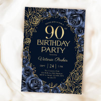 Blumiges 90. Geburtstags-Navyblau Gold