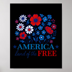 Blumiges Amerika Land der Freien 4. Juli Rot Weiß Poster
