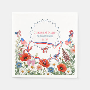 Blumiges Amerikanisches Gartenfest Patriotisch Serviette