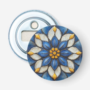 Blumiges Azulejo Blau Weiß und Gelb Flaschenöffner