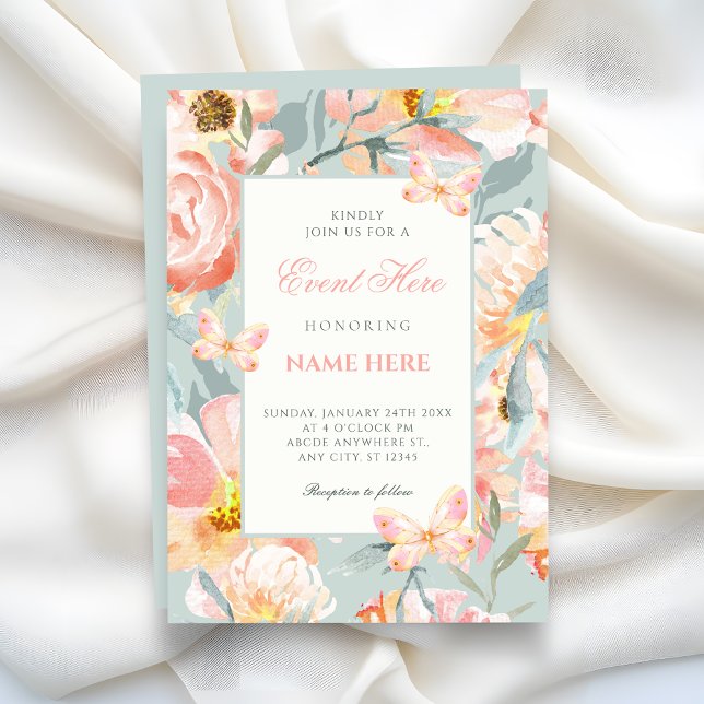 Blumiges Blau rosa Pastell  Einladung (Von Creator hochgeladen)