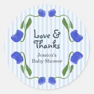 Blumiges Blau Süße Liebe und Dank Baby Shower Runder Aufkleber