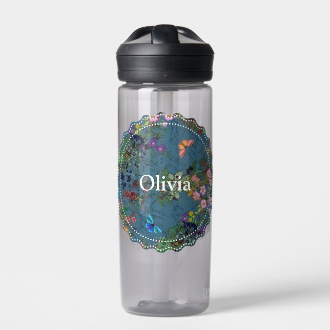 Blumiges Blau Trinkflasche (Vorderseite)