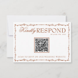 Blumiges Boho-Rost-Terrakotta-Erdiges QR-Code-Hoch RSVP Karte