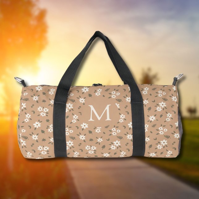 Blumiges Boho-Wildblumen-Neutral-Monogramm für Mäd Duffle Bag (Von Creator hochgeladen)