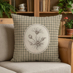 Blumiges Botanisches Gingham Vintage  Kissen
