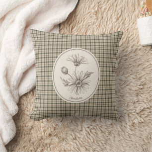 Blumiges Botanisches Gingham Vintage  Kissen