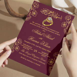 Blumiges Burgunder Gold Muslimische Islamische Ver Einladung