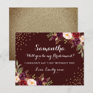 Blumiges Burgunder Gold Wirst du meine Brautjungfe Einladung