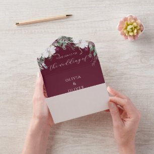 Blumiges burgunderrosa rustikales Hochzeits- All In One Einladung