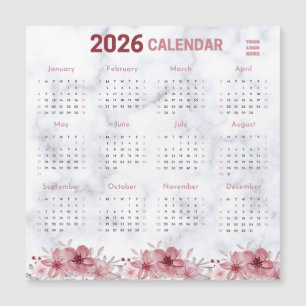 Blumiges Design mit individuellem Logo für 2026 in Magnetkarte
