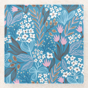 Blumiges Ditzy: Vintage Frühlingsdesign. Glasuntersetzer