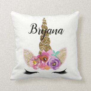 Blumiges Einhornhorn Modern Glamourös Funkelnd Kissen