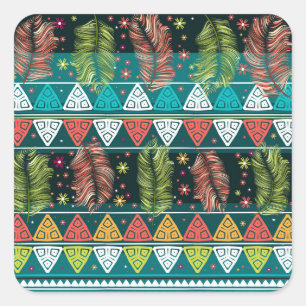 Blumiges ethnisches Doodle: Sanft vintage. Quadratischer Aufkleber