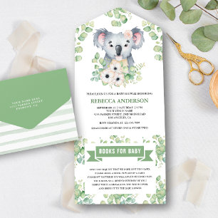 Blumiges Eukalyptus Koala Mädchen Baby Shower All In One Einladung