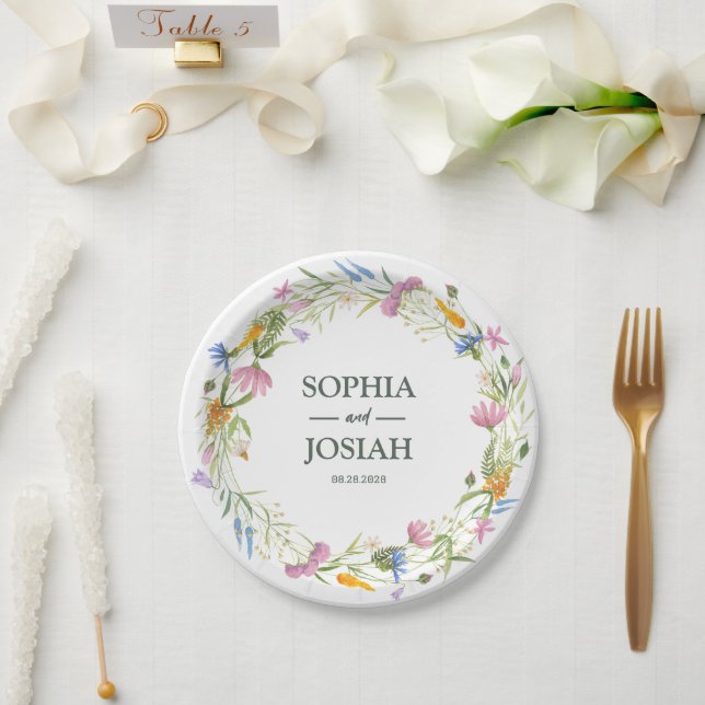 Blumiges farbenfrohes Skript Romantik Stiellose Ho Pappteller (Hochzeit)