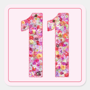 Blumiges Farbige Rosa Monat Nummer 11 Quadratischer Aufkleber