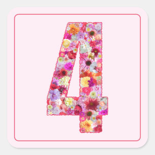 Blumiges Farbige Rosa Monat Nummer 4 Quadratischer Aufkleber