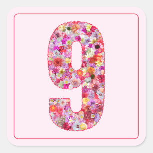 Blumiges Farbige Rosa Monat Nummer 9 Quadratischer Aufkleber