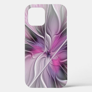 Blumiges Fraktal Modern Abstrakt Blume Pink Grau Case-Mate iPhone Hülle