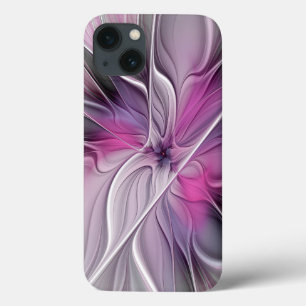 Blumiges Fraktal Modern Abstrakt Blume Pink Grau Case-Mate iPhone Hülle