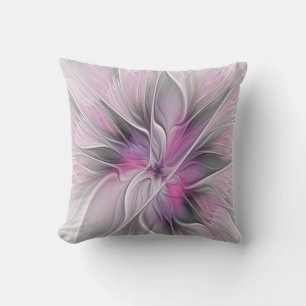 Blumiges Fraktal Modern Abstrakt Blume Pink Grau Kissen