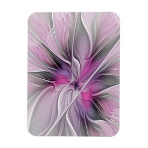 Blumiges Fraktal Modern Abstrakt Blume Rosa Grau Magnet