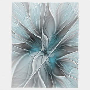 Blumiges Fraktal Modernes abstraktes Blumen Blau G Fleecedecke