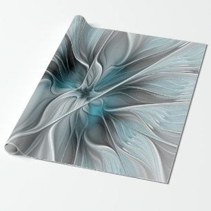 Blumiges Fraktal Modernes abstraktes Blumen Blau G Geschenkpapier