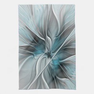 Blumiges Fraktal Modernes abstraktes Blumen Blau G Geschirrtuch
