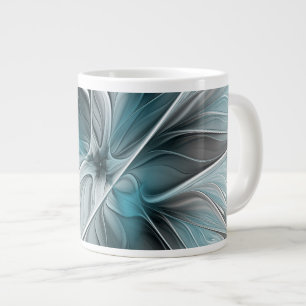 Blumiges Fraktal Modernes abstraktes Blumen Blau G Jumbo-Tasse