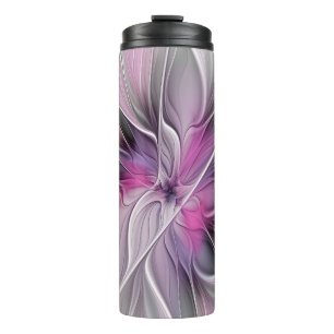 Blumiges Fraktal Modernes abstraktes Blumenrosa Gr Thermosbecher