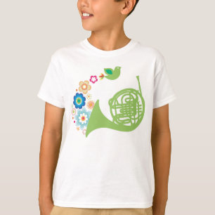 Blumiges französisches Horn scherzt Musik-T-Shirt T-Shirt