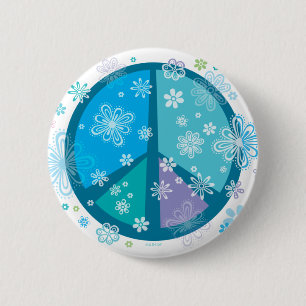 Blumiges Friedenszeichen Button