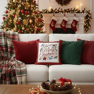 Blumiges Frohe Weihnachten   Kissenhülle Kissen