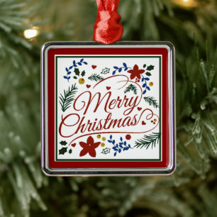 Blumiges Frohe Weihnachten Metall-Ornament Ornament Aus Metall